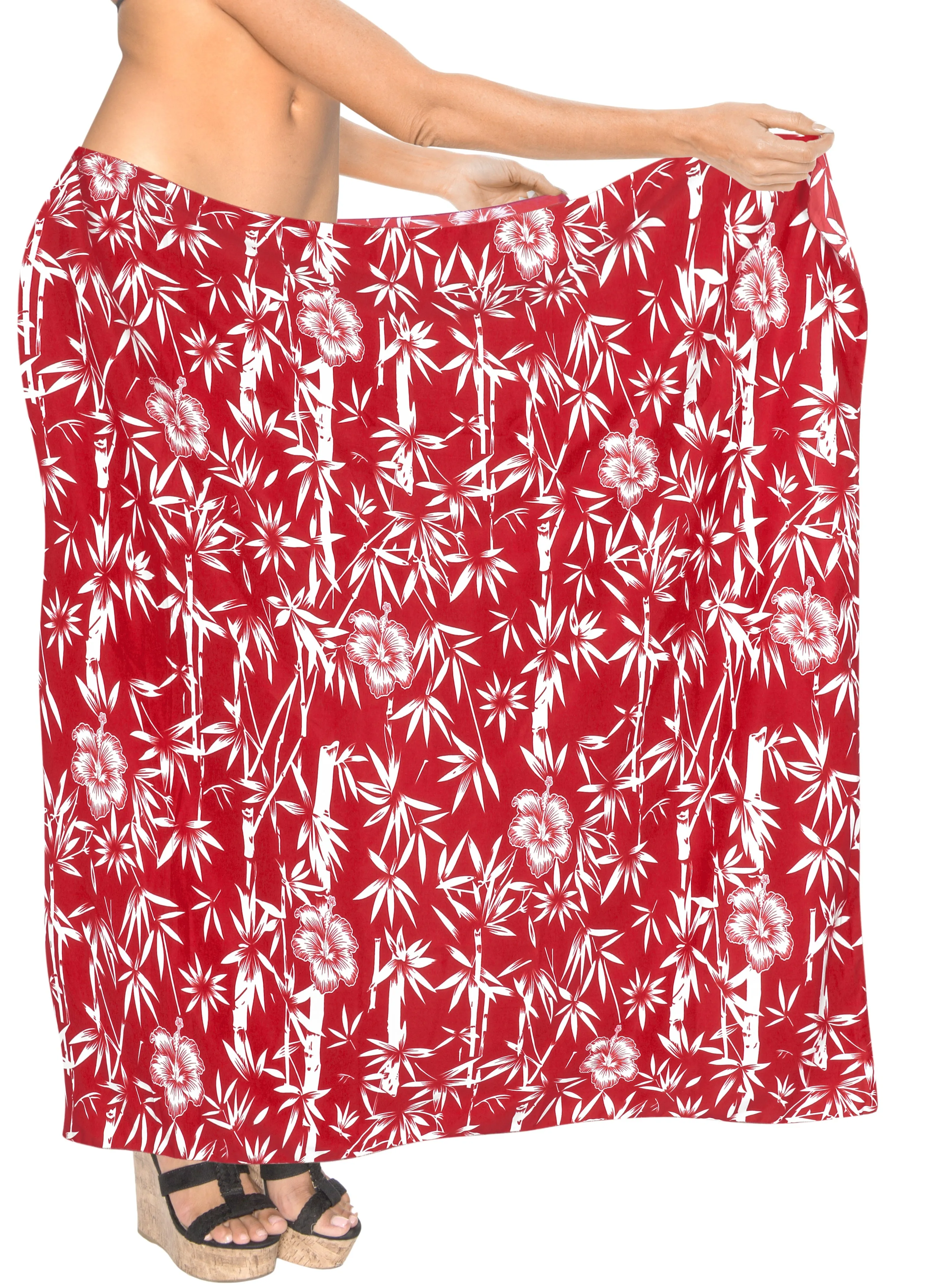 LA LEELA Women's Floral Printed Long Pareo Sraong Beachwear Western Wrap Bikini Cover up