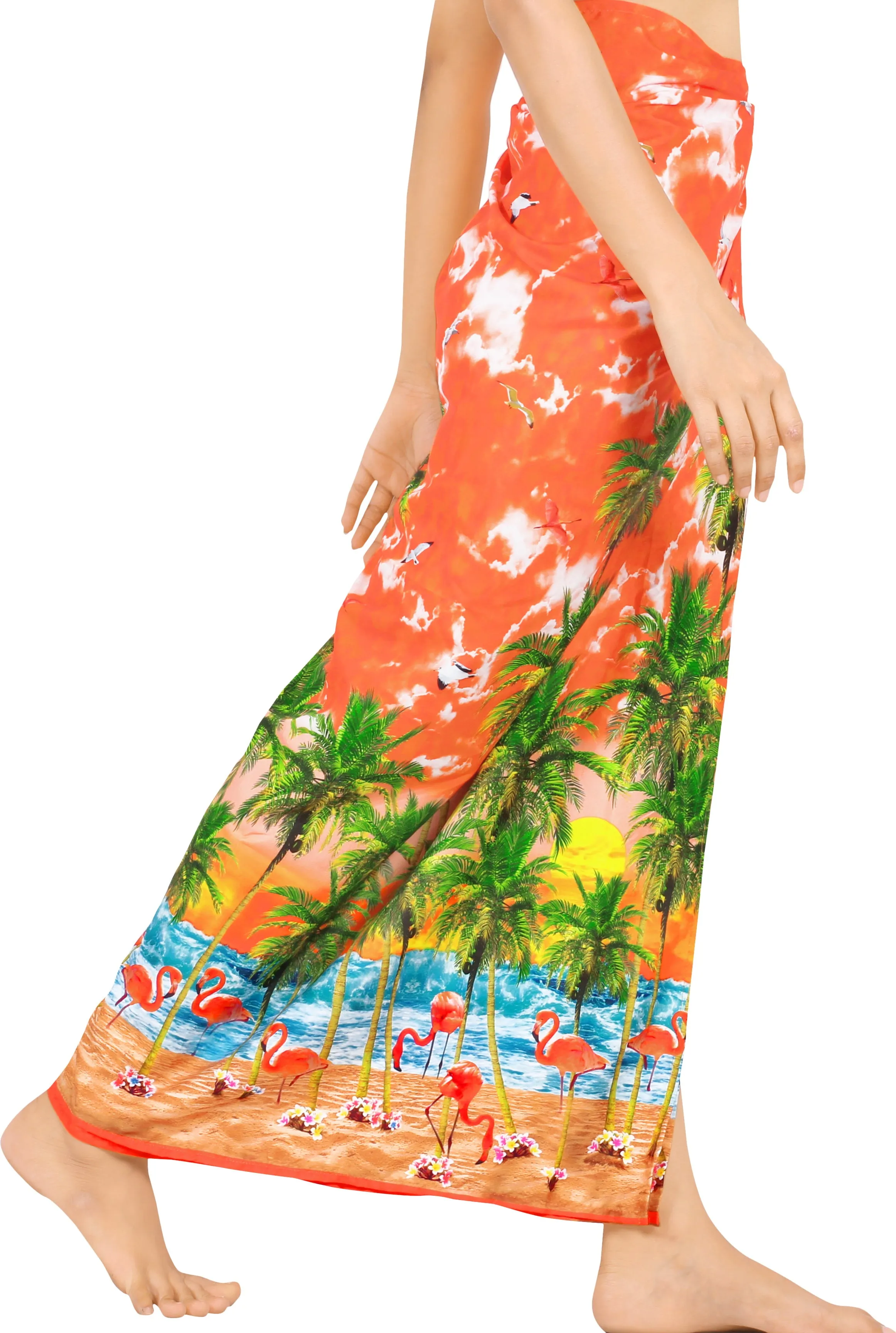 LA LEELA Women's Long Beach Wrap Beach Swimsuit Cover Up HAWAIIAN Print Sarong Wrap- ONE SIZE
