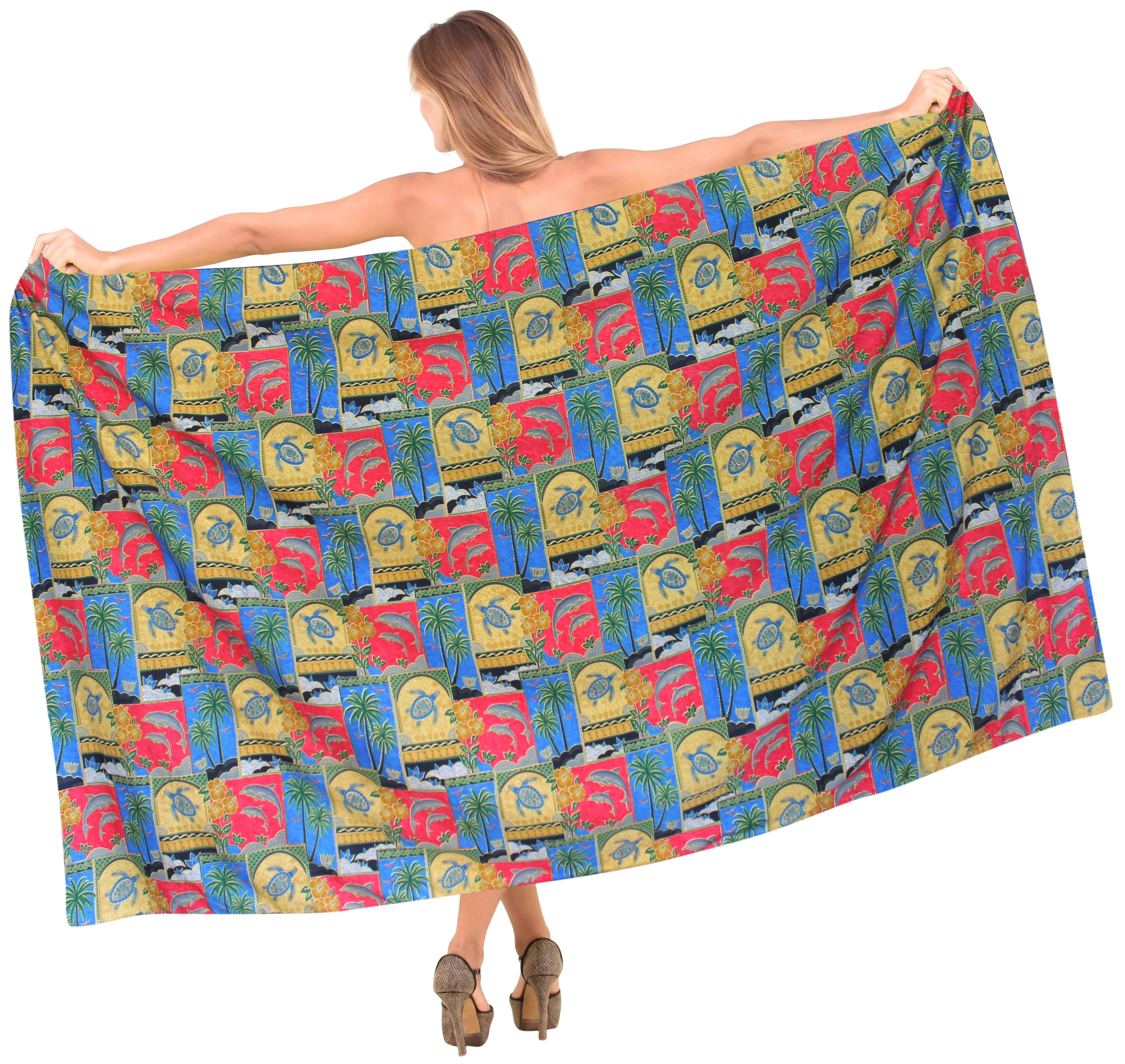LA LEELA Women's Turtle Hawaiian Print Long Pareo Sarong Beachwear Wrap Swimsuit Bikini Cover up