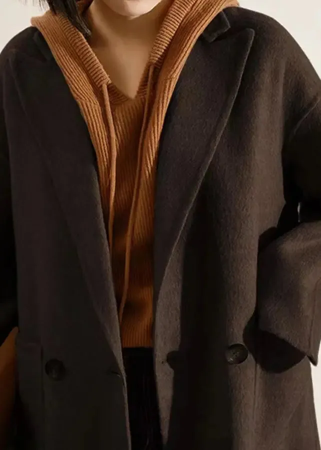 Loose Coffee Peter Pan Collar Pockets Patchwork Woolen Coats Winter ML1169