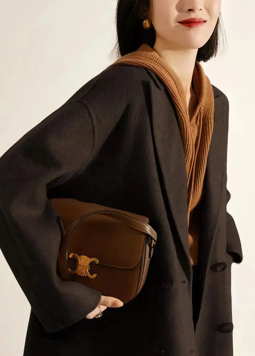 Loose Coffee Peter Pan Collar Pockets Patchwork Woolen Coats Winter ML1169