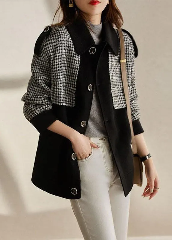 Loose Coffee Plaid Button Patchwork Cotton Coats Fall LY9624