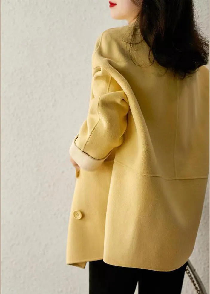 Loose Yellow Double Breast Pockets Patchwork Woolen Coats Fall LY9917