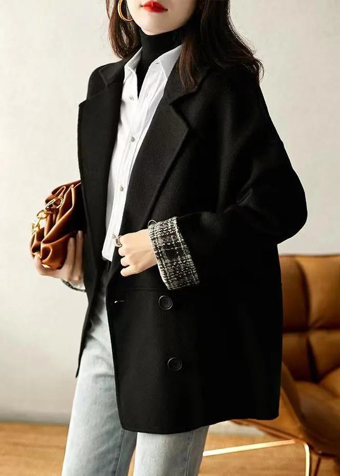 Loose Yellow Double Breast Pockets Patchwork Woolen Coats Fall LY9917