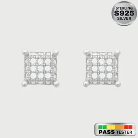 Moissanite Diamond Square Studded Sterling Silver Earrings in White/Yellow Gold