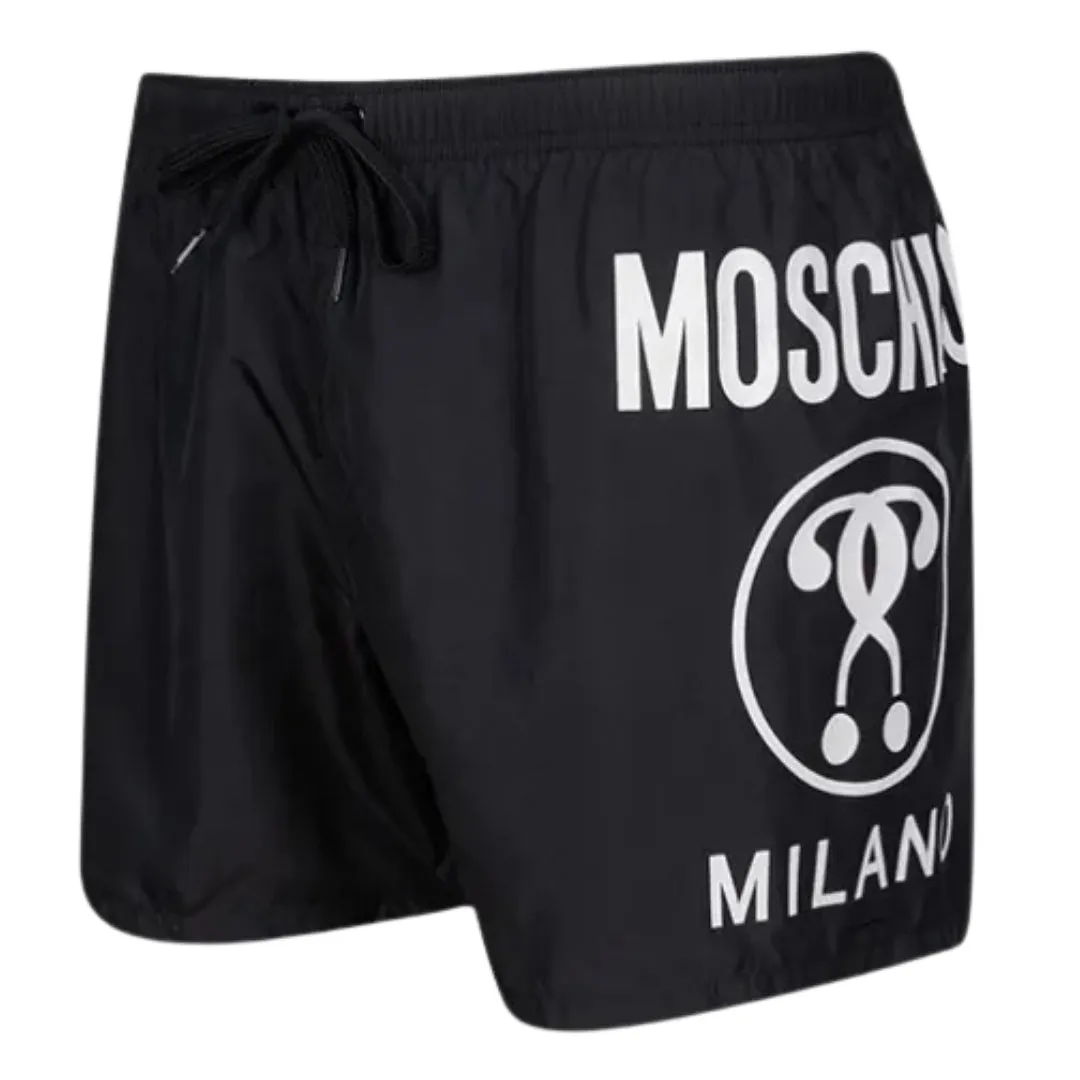 Moschino Large Circular Milano Logo Black Swim Shorts