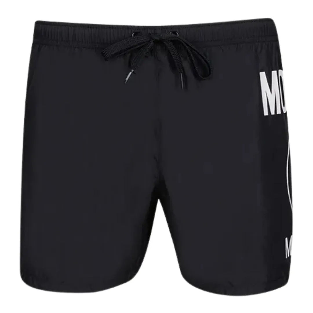 Moschino Large Circular Milano Logo Black Swim Shorts