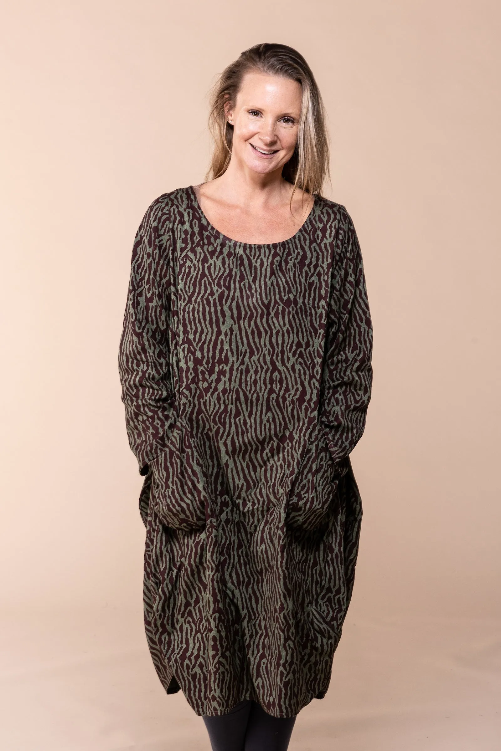 New Roshan Dress Hand-Block Printed Sustainable Moss Crepe  AW2023