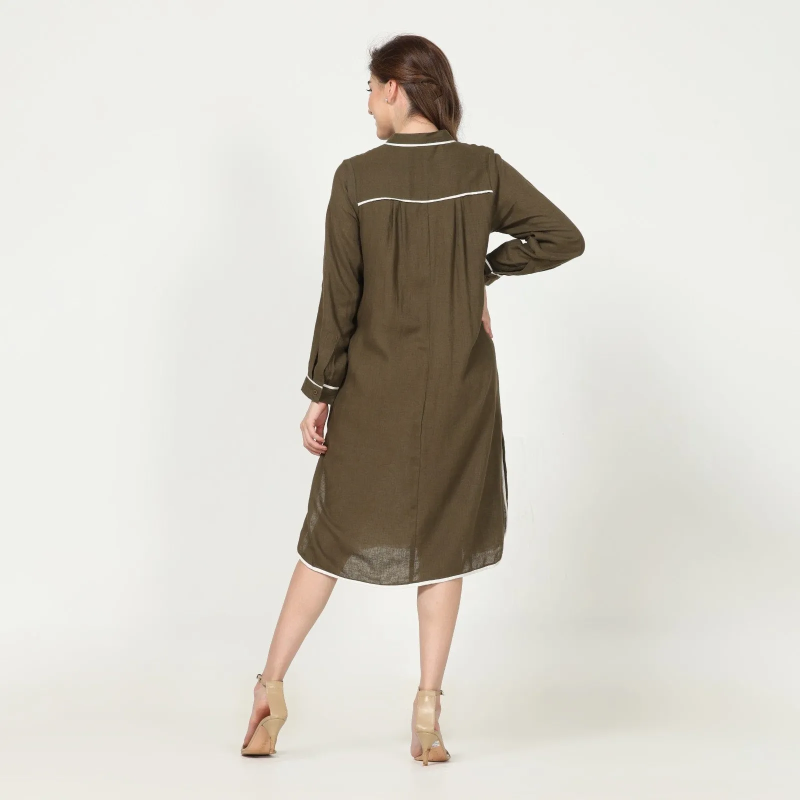 Olive Green Full Sleeves Tunic Shirt for Women | Cotton | Chic Comfort