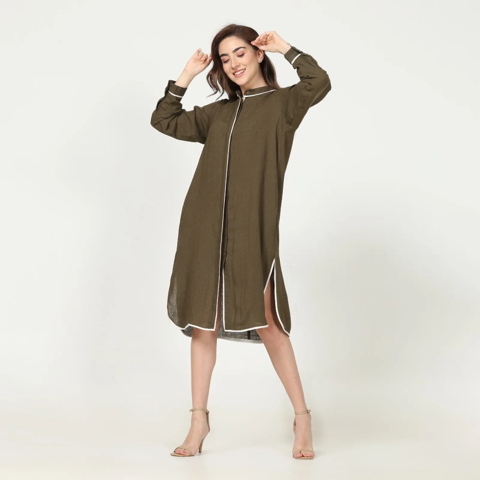 Olive Green Full Sleeves Tunic Shirt for Women | Cotton | Chic Comfort