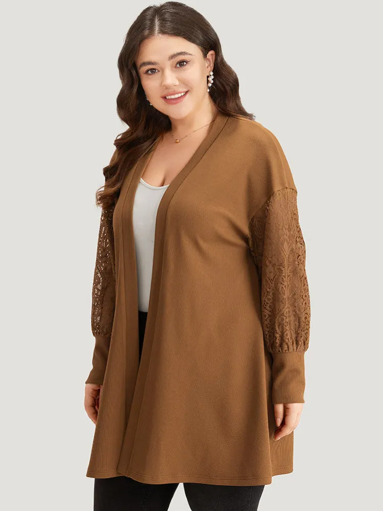 Plain Patchwork Lace Open Front Kimono