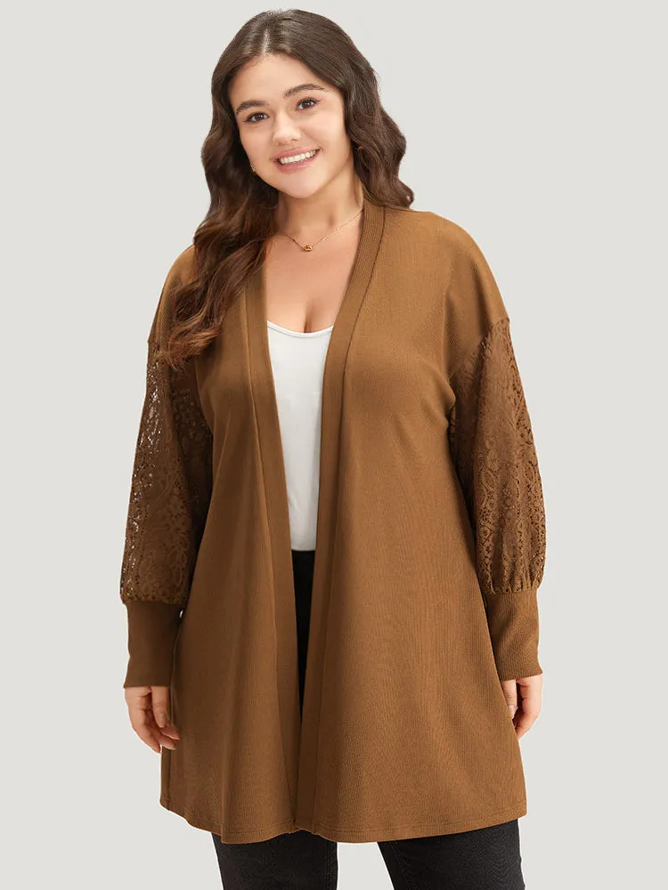 Plain Patchwork Lace Open Front Kimono