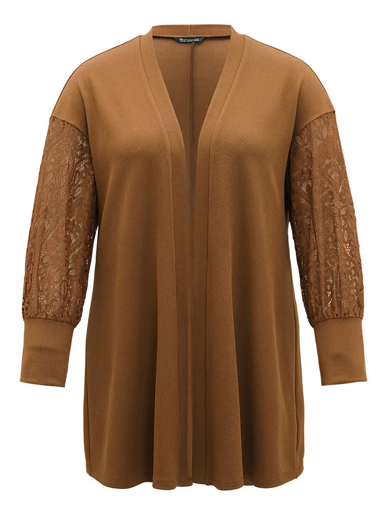 Plain Patchwork Lace Open Front Kimono
