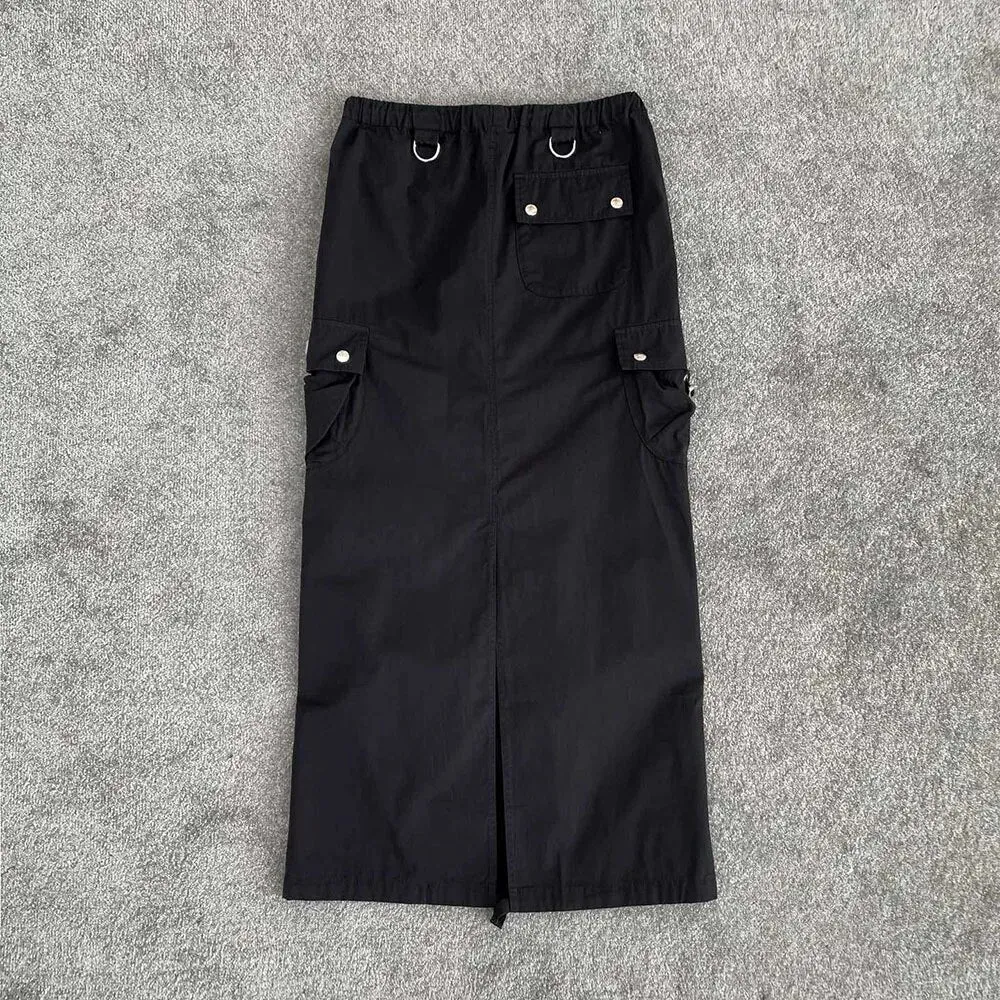 Pre Order:  Multi-Pocket Drawstring Back Split Skirt