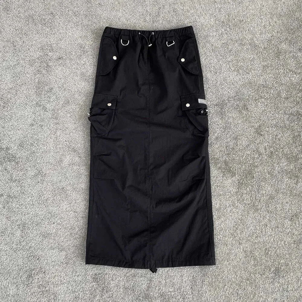 Pre Order:  Multi-Pocket Drawstring Back Split Skirt