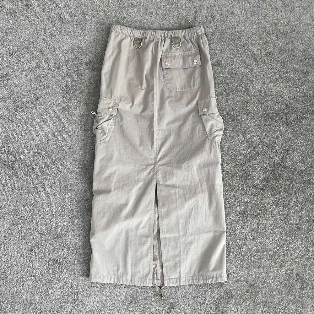 Pre Order:  Multi-Pocket Drawstring Back Split Skirt