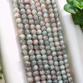 Printed Glass Beads 8mm - Light Peach & White