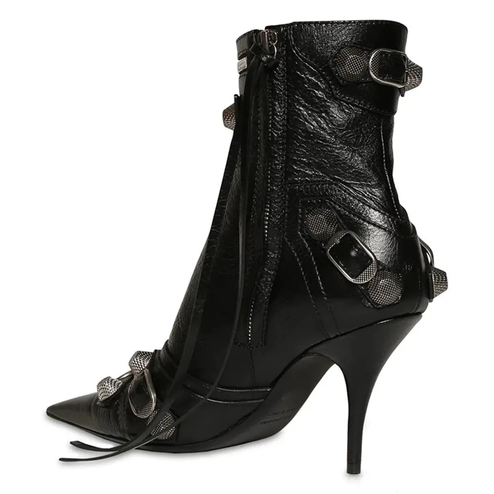 Punk Ankle Boots Pointed Toe High Heel Booties for Women