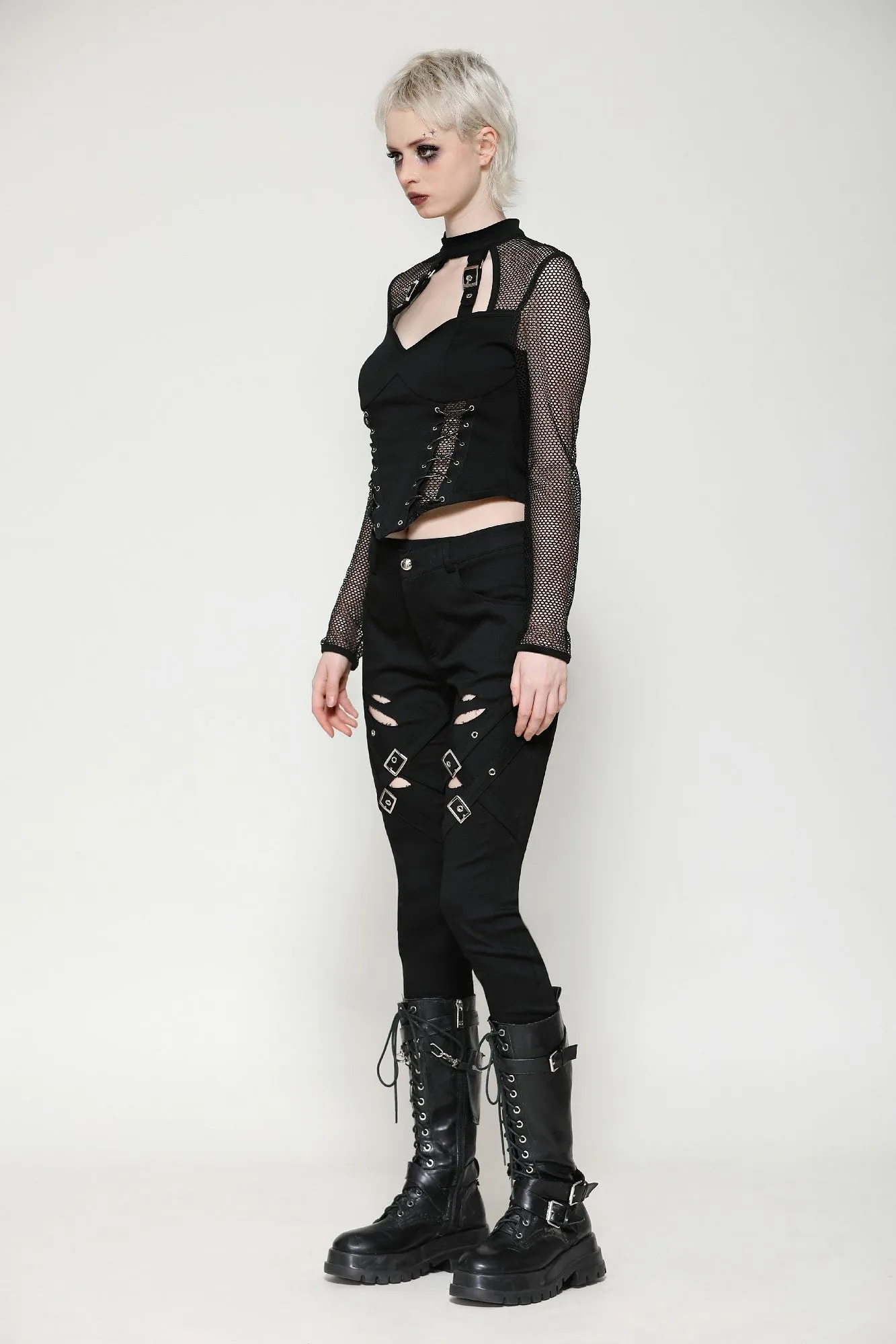 Punk dark studded top TW616