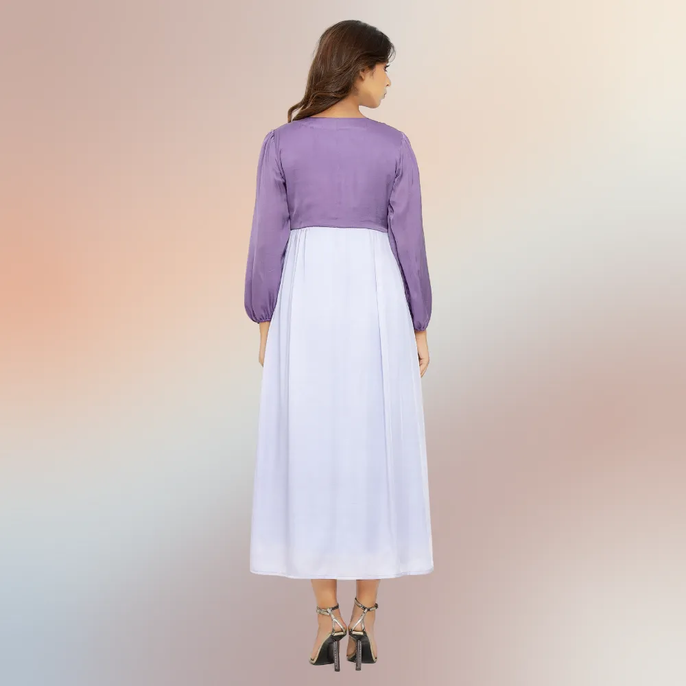 Purple-Lilac Colour Block Asymmetric Maxi Dress | Bemberg Modal Silk