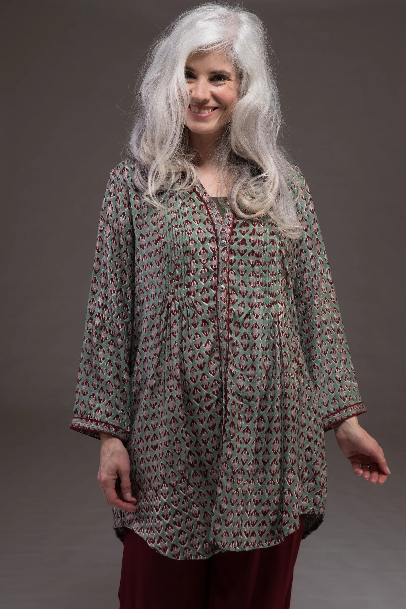 Shimla Tunic Hand Block Printed Sustainable Moss Crepe