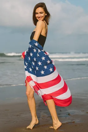 SHU-SHI Womens Beach Swimsuit Cover Up American Flag Sarong Wrap with Coconut Clip