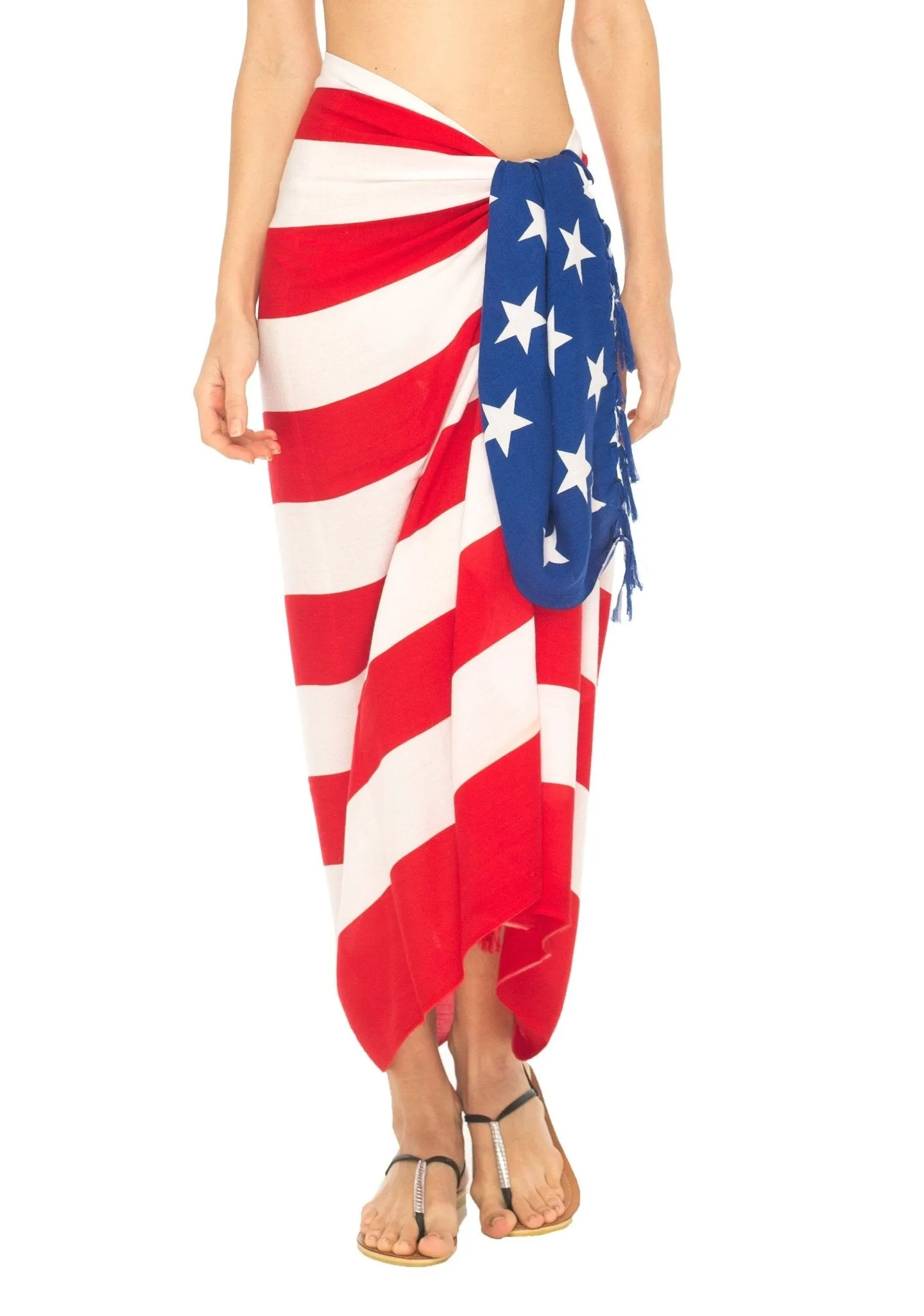 SHU-SHI Womens Beach Swimsuit Cover Up American Flag Sarong Wrap with Coconut Clip