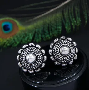 Silver plated Artwork Trendy Oxidised Stud Earring
