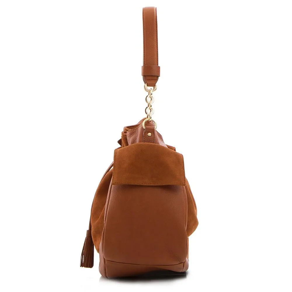Soho Suede/Leather Large Drawstring Bag - Purple