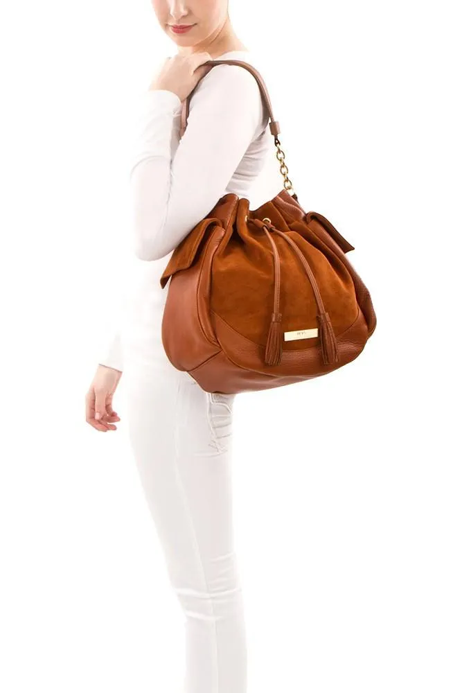 Soho Suede/Leather Large Drawstring Bag - Purple