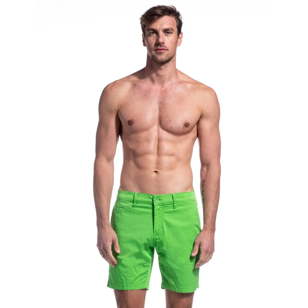 Solid Lime Green Cotton Shorts by EightX