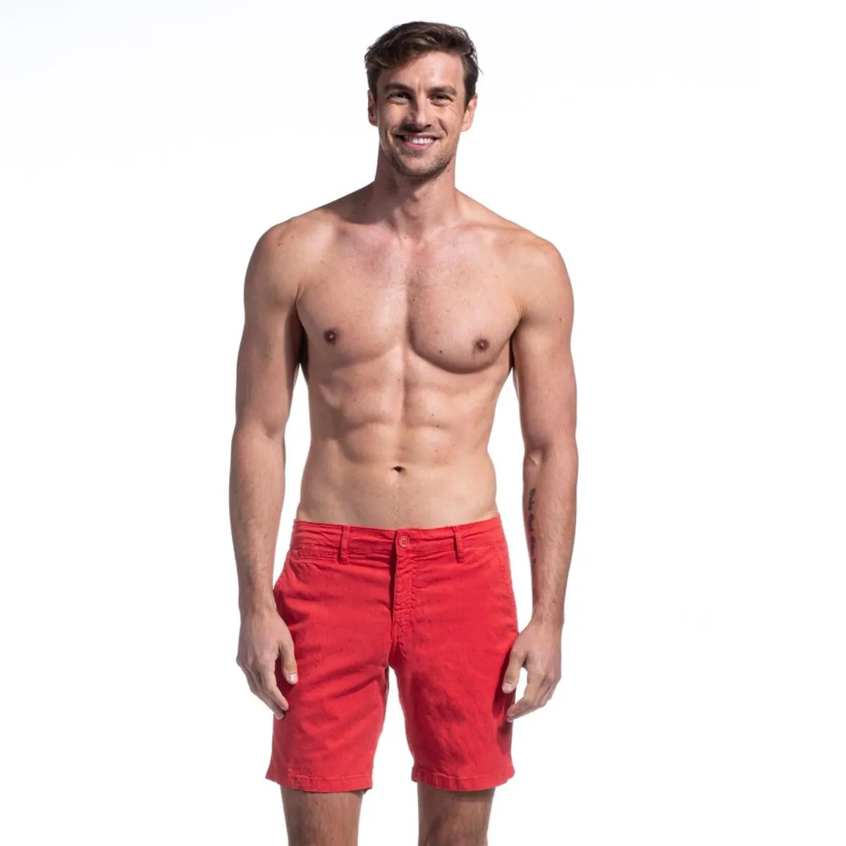 Solid True Red Cotton Shorts by EightX