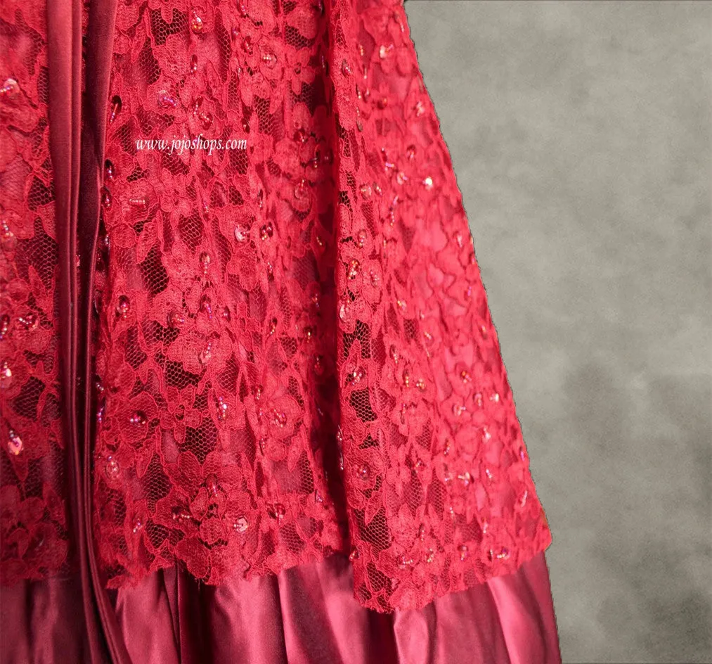 Strapless Red Lace Ball Gown Formal Prom Dress Size 2