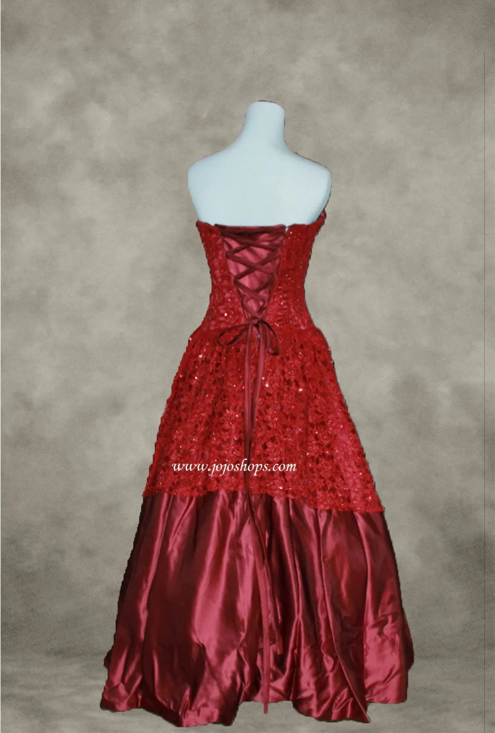 Strapless Red Lace Ball Gown Formal Prom Dress Size 2