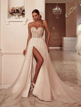 Strapless Sweetheart Neckline Lace Bodice A-line Wedding Dress