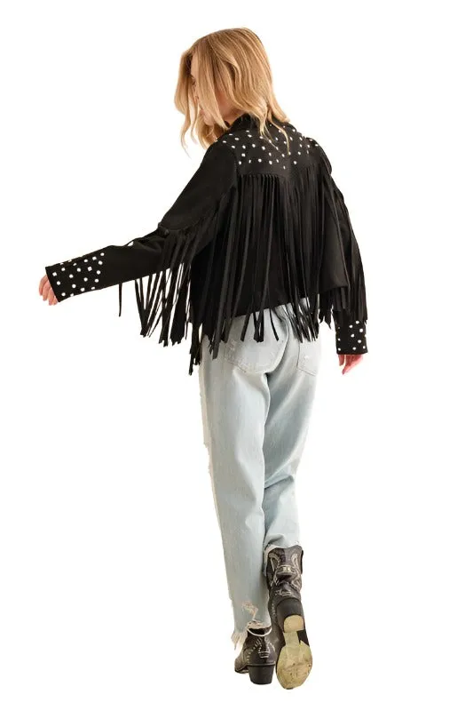 Studded Fringe Open Western Jacket