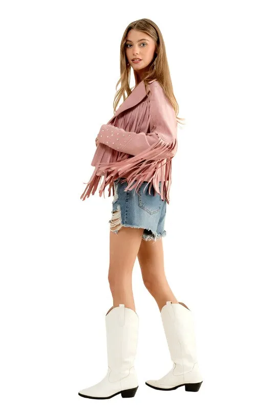 Studded Fringe Open Western Jacket