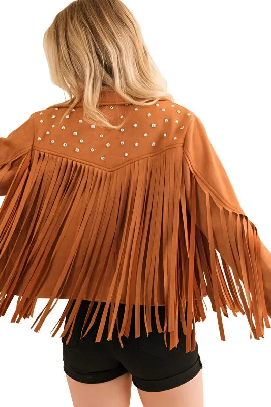Studded Fringe Open Western Jacket