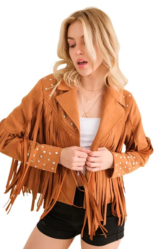 Studded Fringe Open Western Jacket