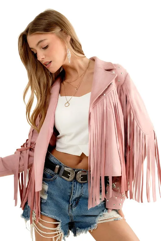Studded Fringe Open Western Jacket