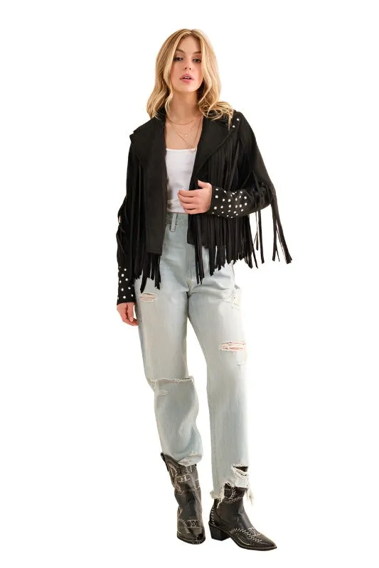 Studded Fringe Open Western Jacket