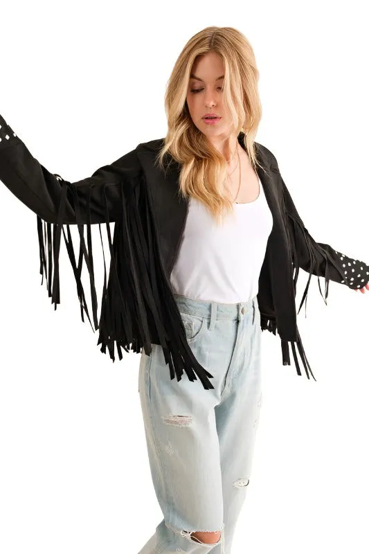 Studded Fringe Open Western Jacket