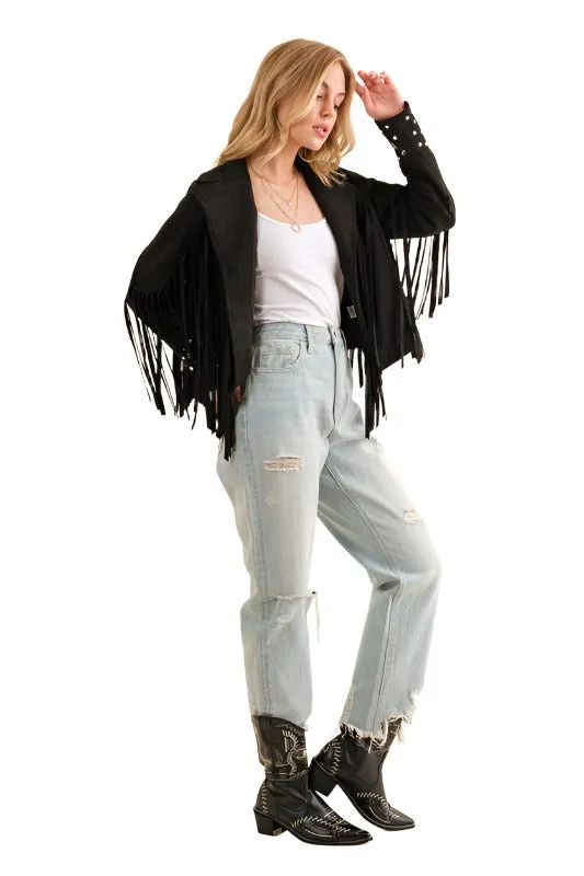 Studded Fringe Open Western Jacket