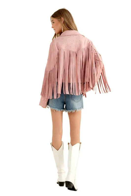 Studded Fringe Open Western Jacket