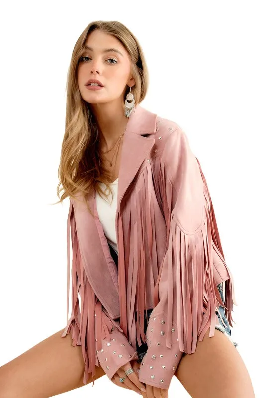 Studded Fringe Open Western Jacket