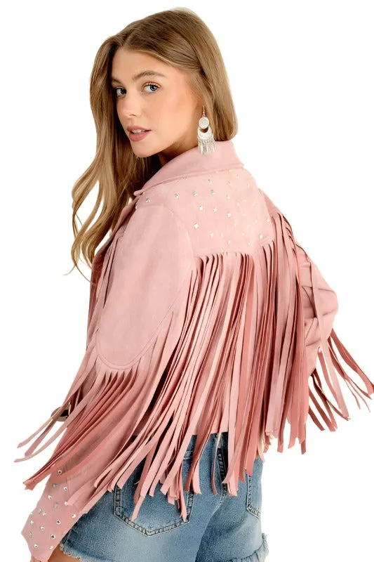 Studded Fringe Open Western Jacket