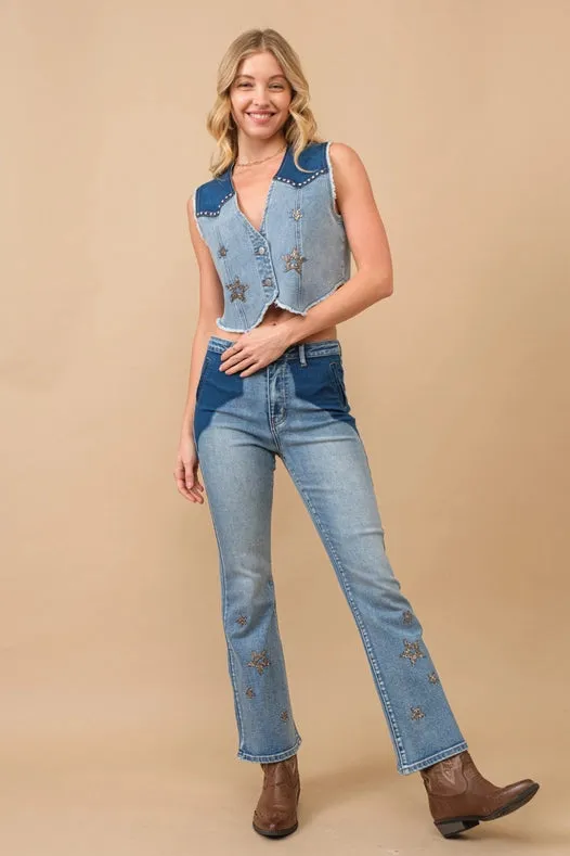Studded Wash Star Denim Vest
