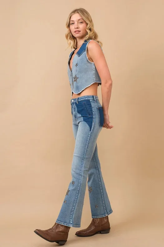 Studded Wash Star Denim Vest