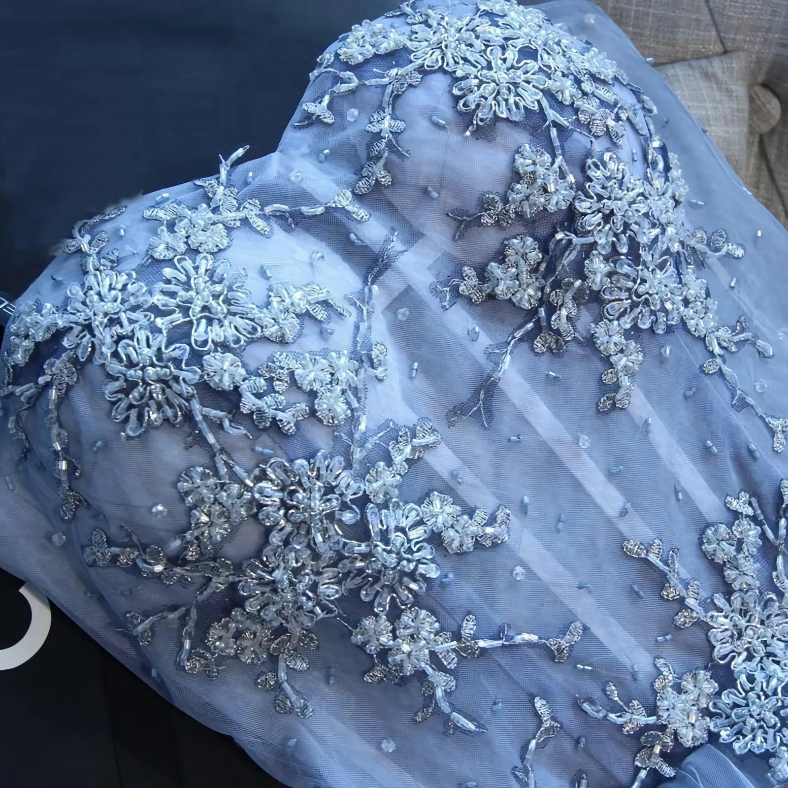 Sweetheart Strapless Homecoming Dresses, Beads Blue Lace Up Tulle Short Prom Dresses