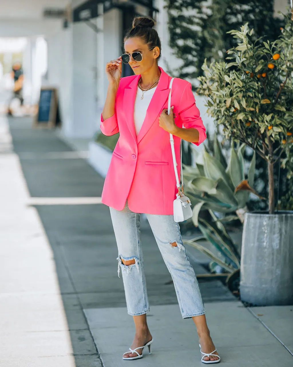 TastyHottie - Standards Pocketed Blazer - Neon Pink